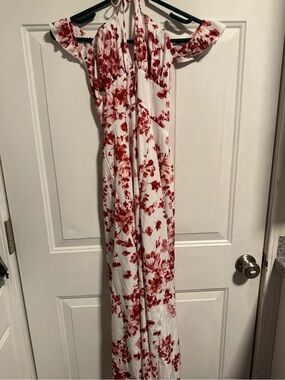 SHEIN White Maxi Dress with Red Floral Print